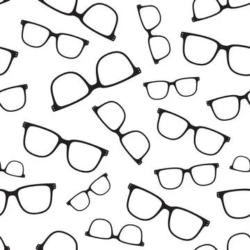 Black spectacles scattered on a white background, seamless vector pattern. Stock Illustration