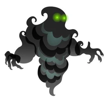 Black specter in the form of clouds of smoke with luminous eyes isolated on Stock Illustration