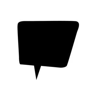 Black speech bubble is floating irregular rectangle with tail on white backdrop 스톡 일러스트