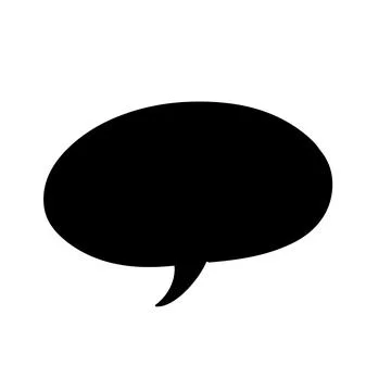 Black speech bubble is floating on white background in flat design, minimalist Stock Illustration