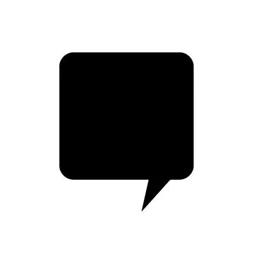 Black speech bubble icon is appearing centered on plain white background in flat Stock Photos
