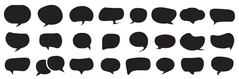 Black speech bubble silhouette set isolated on white background. Vector Stock Illustration