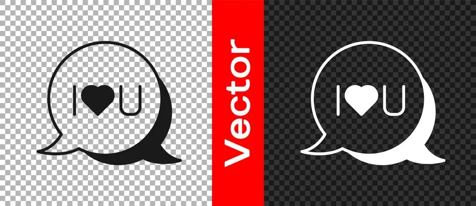Black Speech bubble with text I love you icon isolated on transparent backg.. Illustrazione stock