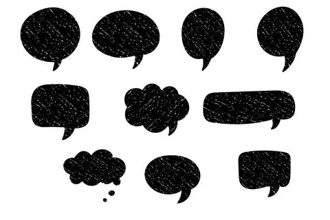 Black speech bubbles with chalk texture and comic style Illustrazione stock