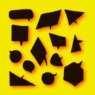 Black Speech Bubbles collection in paper cut style with shadows on yellow. Stock Illustration
