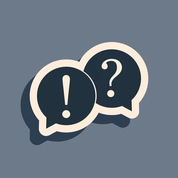 Black Speech bubbles with Question and Exclamation marks icon isolated on grey Stock Illustration