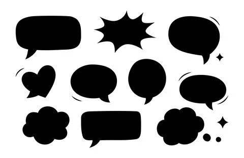 Black speech bubbles set. Cartoon talk balloons for communication, comics, and Stock-Illustration