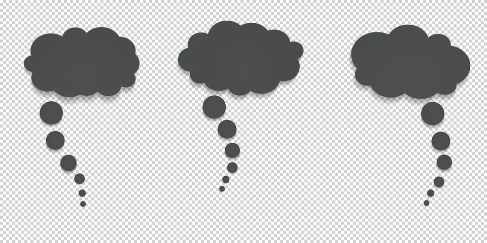 Black speech bubbles with shadow like clouds on squared background for text or Stock Illustration