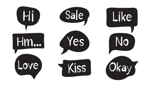 Black speech bubles with hand drawn phrases. Illustrazione stock