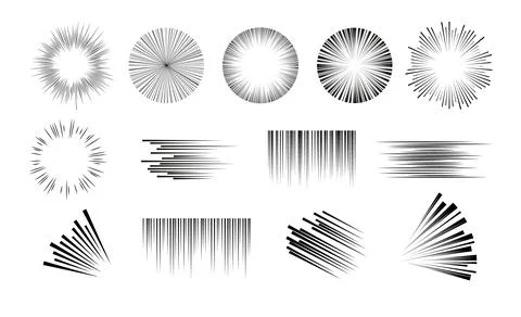 Black speed lines for comic book vector set. Pattern for Manga or anime style Illustrazione stock
