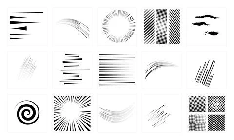 Black speed lines elements for comic book art and dynamic motion graphics 스톡 일러스트