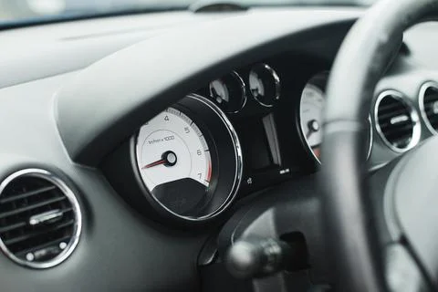 Black speedometer in the car close up Stock Photos
