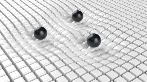 Black sphere balance on white boxes able to loop endless Stock Footage 321304932
