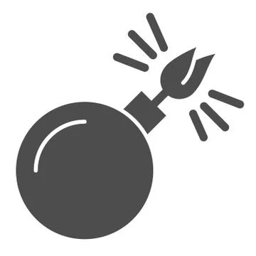 Black sphere with cord lit solid icon. Bomb with lit wick vector illustration Illustrazione stock