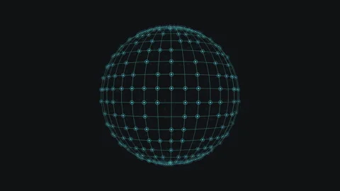 Black sphere with green dotted grid pattern floating Video stock 253955836
