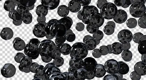 Black spheres floating, dark glossy bubbles Stock Illustration
