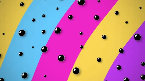 Black spheres on multi colored background in 4k video. Stock Footage 155430386
