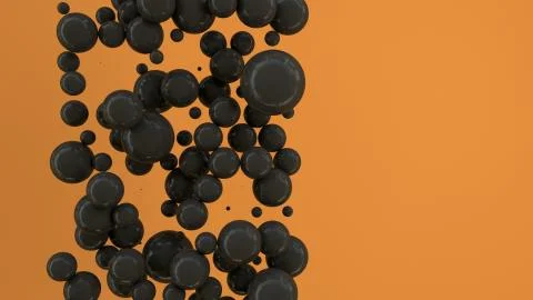 Black spheres of random size on orange background Stock Illustration