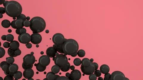 Black spheres of random size on red background Stock Illustration