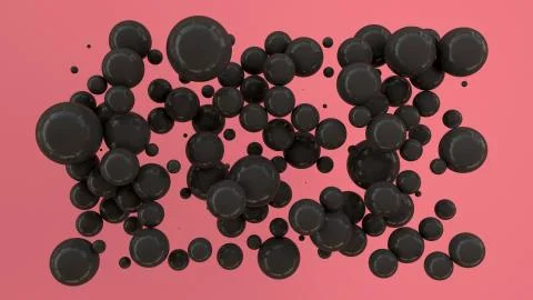 Black spheres of random size on red background Stock Illustration