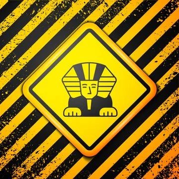 Black Sphinx - mythical creature of ancient Egypt icon isolated on yellow b.. Stock Illustration