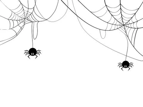 Black spider and spider web. Scary spiderweb of halloween symbol. Isolated on Illustrazione stock