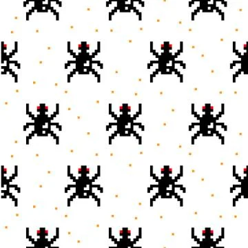 Black spider cartoon pixel art seamless pattern. Stock Illustration