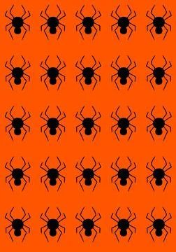 Black Spider Repeating Halloween Pattern on Orange Background Illustrazione stock