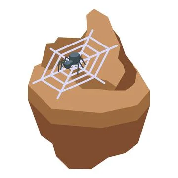 Black spider weaving web on top of rock illustration Illustrazione stock