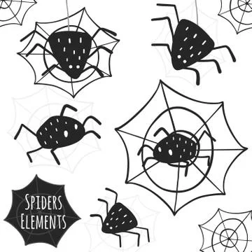 Black spiders collection. Isolated elements on white background Stock Illustration