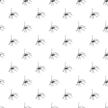 Black spiders hanging from threads seamless pattern Illustrazione stock