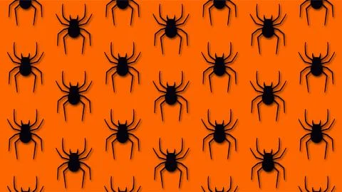 Black spiders seamless pattern on orange background for Halloween holiday d.. Stockillustratie