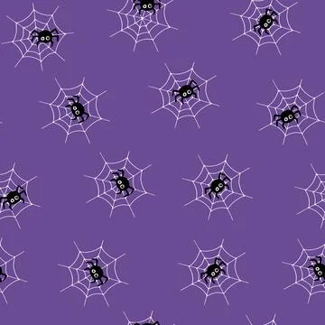 Black spiders on a web seamless pattern Stock Illustration