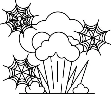 Black spiderwebs float near clouds and grass 스톡 일러스트