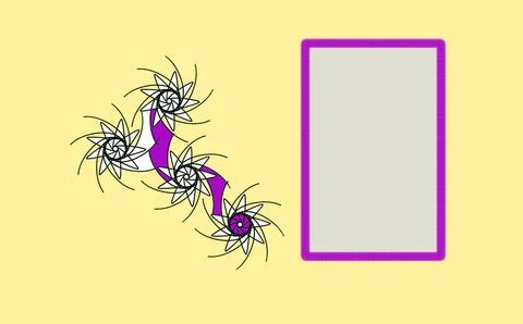 Black spirals connected to purple rectangle on yellow background Stock Illustration
