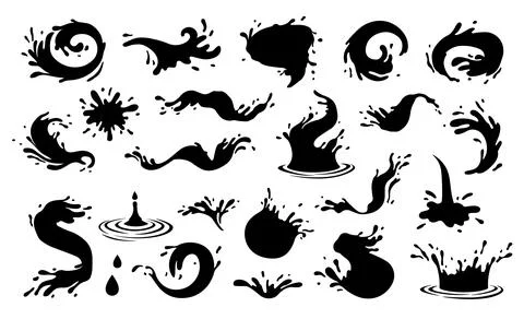Black splash set. Ink drops and splashes. Artistic vector dirty grunge, abstract Illustrazione stock