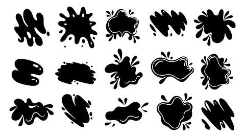 Black splat set. Paint splash, brush stroke . Stock Illustration