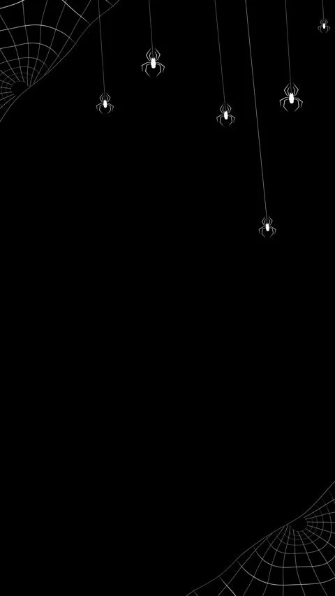 Black spooky spider web visual thin white web corners, dangling spiders, and lar Stock Footage 340556498