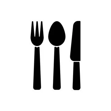 Black Spoon, fork and knife, Restaurant sign, Flat Vector Icon Stock Illustration