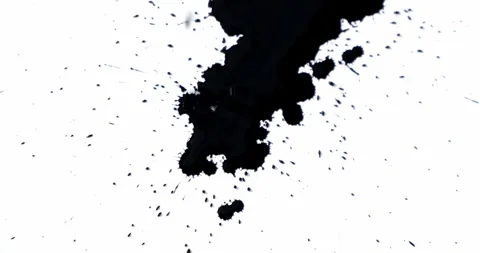 Black spots on a white background. Ink spills onto white paper. Black drops.. Stock Footage 331293755