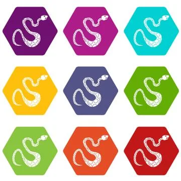 Black spotted snake icon set color hexahedron Stock-Illustration