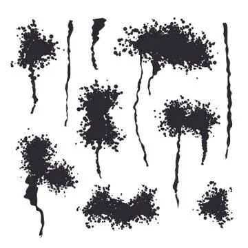 Black Spray Isolated Vector. Grunge Effect, Spread Texture. Abstract Paint Blots 스톡 일러스트