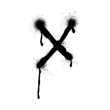 Black spray paint cross shape, vector graffiti spraying stripes with ink Stock Illustration
