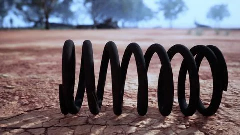Black spring on a dirt field Illustrazione stock