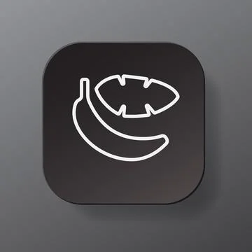 Black square button with banana icon, white outline banana on the black plate Illustrazione stock