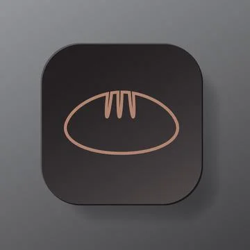 Black square button with bread outline icon, Baking on the black plate. Flat Stock Illustration