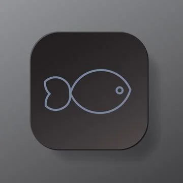 Black square button with fish outline icon, Fish on the black plate. Flat symbol Illustrazione stock