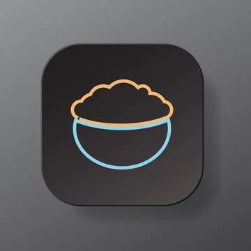 Black square button with oatmeal outline icon, Oat porridge on the black plate Illustrazione stock