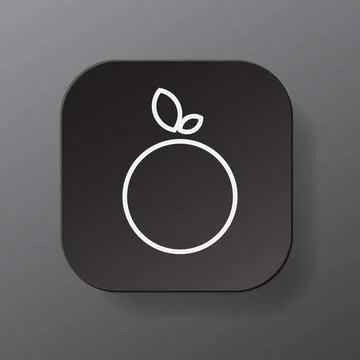 Black square button with orange fruit icon, white outline orange fruit on the Illustrazione stock