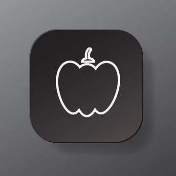 Black square button with paprika vegetable icon, white outline bell pepper on Illustrazione stock